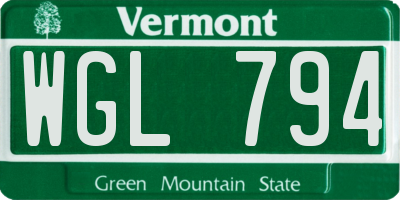 VT license plate WGL794