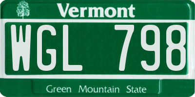 VT license plate WGL798