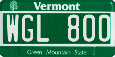 VT license plate WGL800