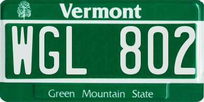VT license plate WGL802