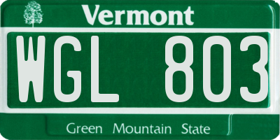 VT license plate WGL803