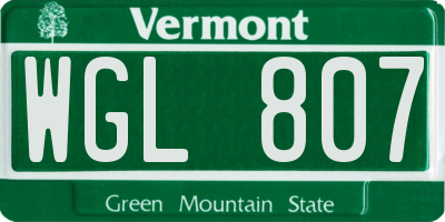 VT license plate WGL807