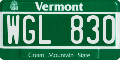 VT license plate WGL830