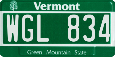 VT license plate WGL834