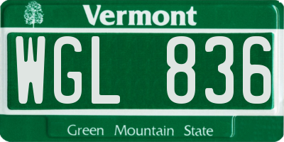 VT license plate WGL836