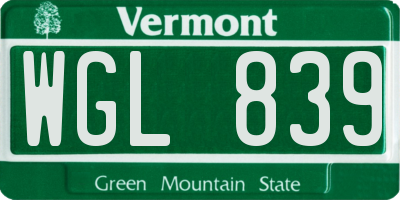 VT license plate WGL839