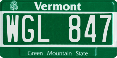 VT license plate WGL847
