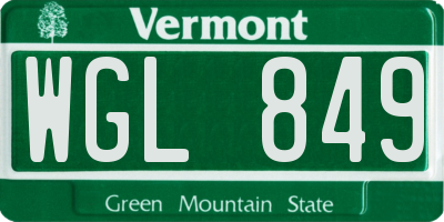 VT license plate WGL849