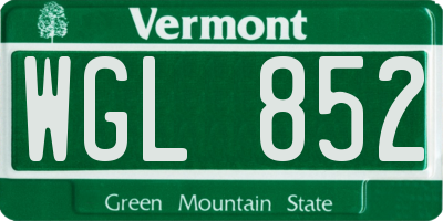 VT license plate WGL852