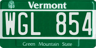 VT license plate WGL854