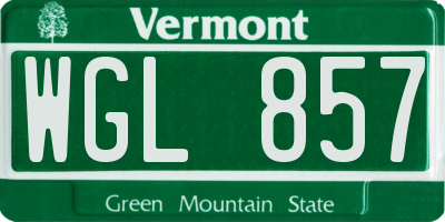 VT license plate WGL857