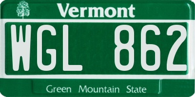 VT license plate WGL862