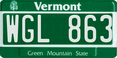 VT license plate WGL863