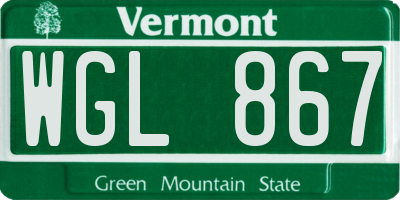 VT license plate WGL867
