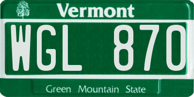 VT license plate WGL870