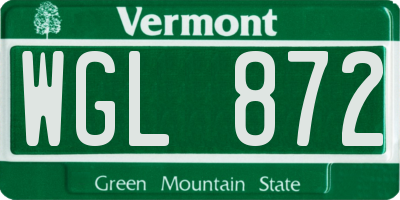 VT license plate WGL872