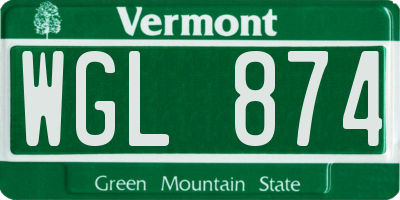 VT license plate WGL874