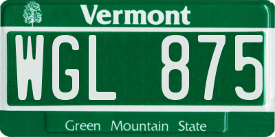 VT license plate WGL875