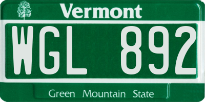 VT license plate WGL892