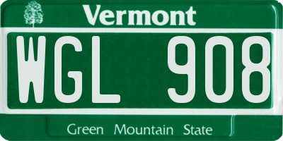 VT license plate WGL908