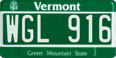VT license plate WGL916