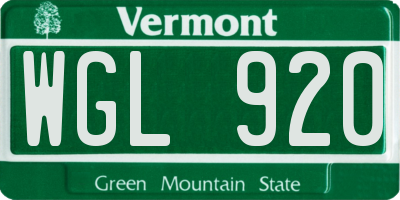 VT license plate WGL920