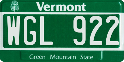 VT license plate WGL922