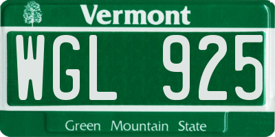 VT license plate WGL925