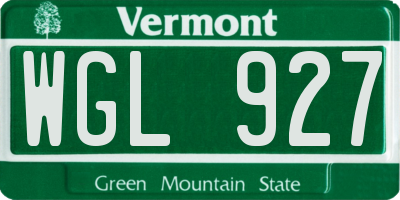 VT license plate WGL927