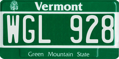 VT license plate WGL928