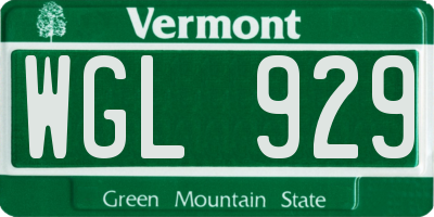 VT license plate WGL929