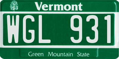 VT license plate WGL931