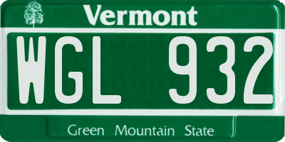 VT license plate WGL932