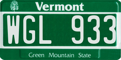 VT license plate WGL933