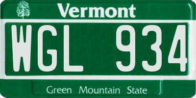 VT license plate WGL934