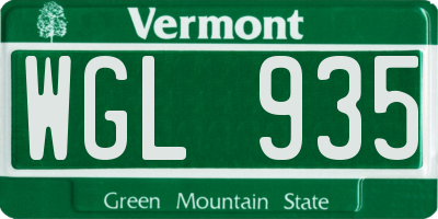 VT license plate WGL935