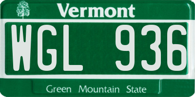 VT license plate WGL936