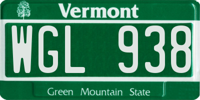 VT license plate WGL938