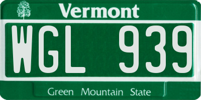VT license plate WGL939