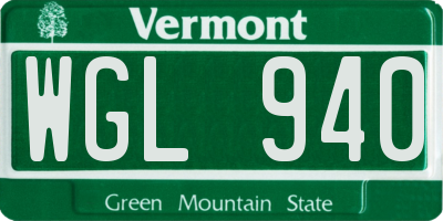 VT license plate WGL940