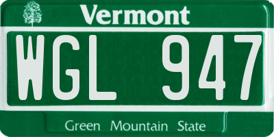 VT license plate WGL947