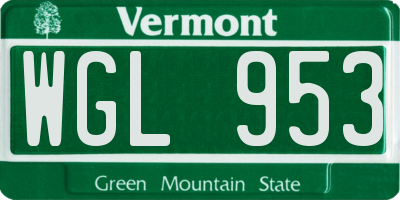 VT license plate WGL953