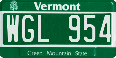 VT license plate WGL954