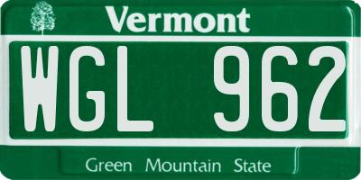 VT license plate WGL962