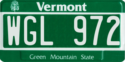VT license plate WGL972