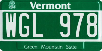 VT license plate WGL978