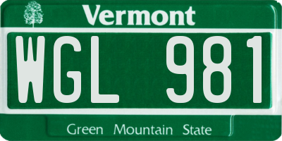 VT license plate WGL981