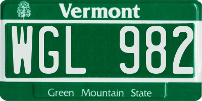 VT license plate WGL982