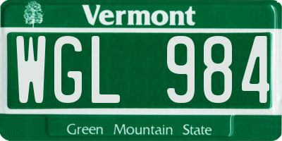 VT license plate WGL984