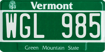 VT license plate WGL985